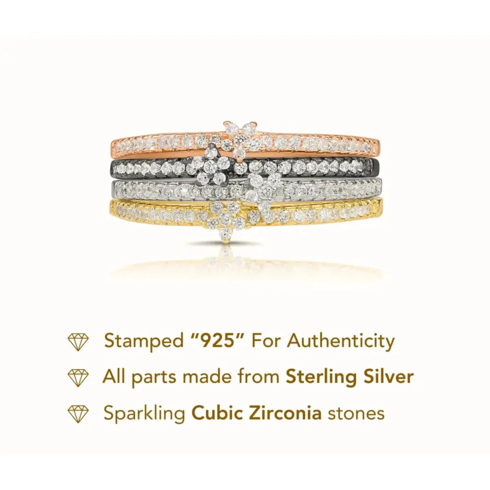 Dainty Sterling Silver Flower Stackable Band Rings Set – Perfect for Birthdays, Anniversaries & Everyday Spring Style.