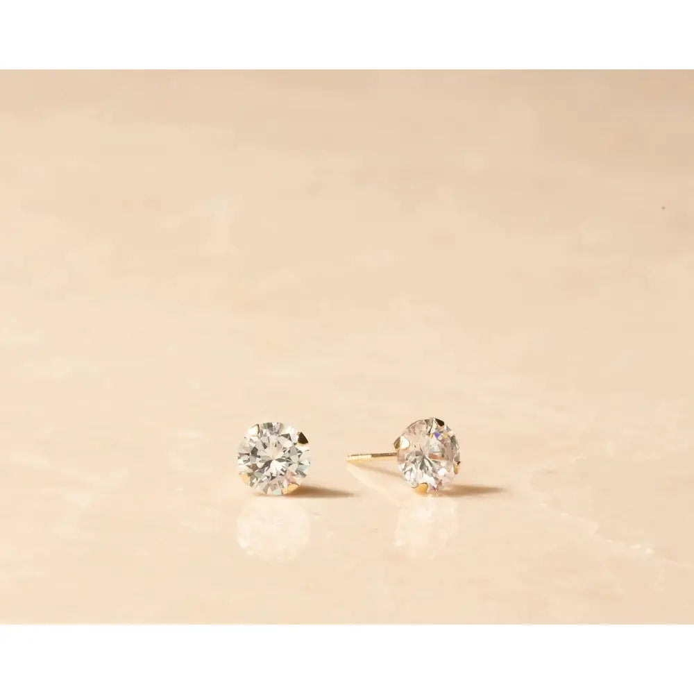 Dazzling 14K Gold Round CZ Stud Earrings - Minimalist Tiny Screw Flat Back Design.