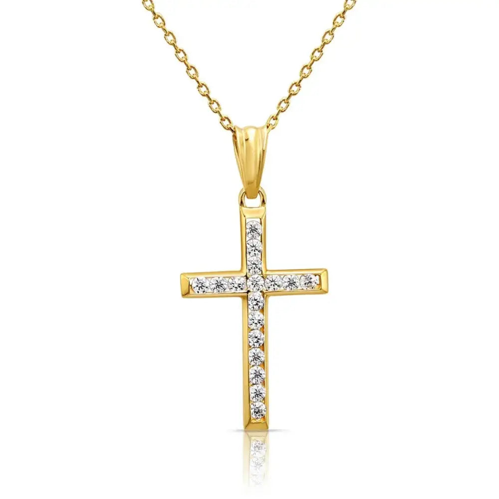 Dazzling 14K Yellow Gold CZ Cross Pendant Necklace with 18" Cable Chain.