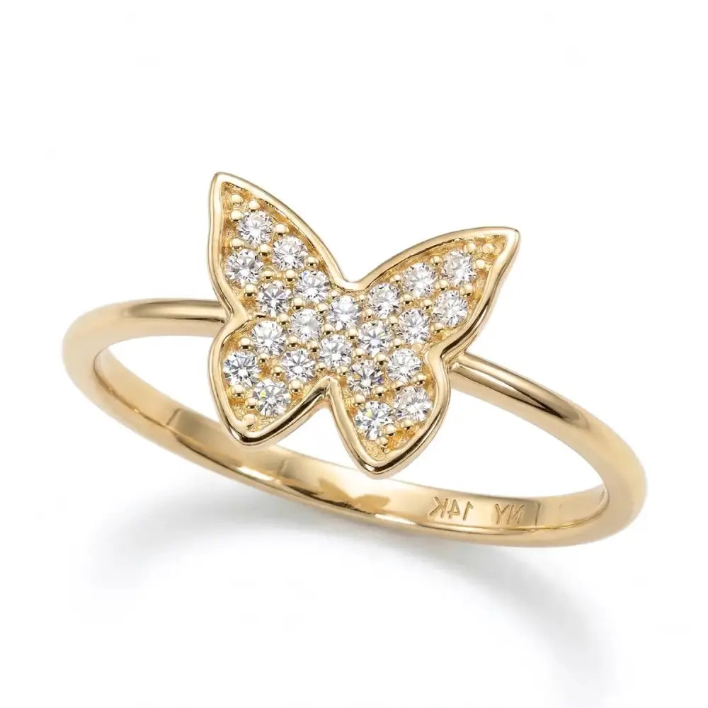 Dazzling 14K Yellow Gold Diamond Butterfly Ring - Perfect 0.12Ctw Gift for Her Birthdays & Everyday Elegance.