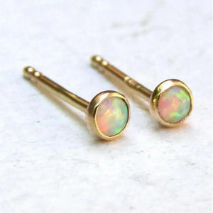 Dazzling 14K Yellow Gold Opal Stud Earrings - Adorable 3mm White Opal for Everyday Elegance and Special Occasions.
