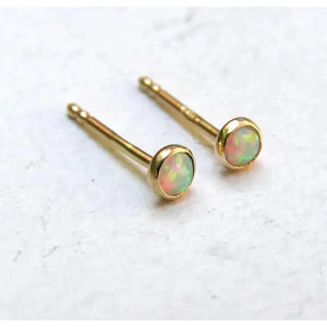 Dazzling 14K Yellow Gold Opal Stud Earrings - Adorable 3mm White Opal for Everyday Elegance and Special Occasions.