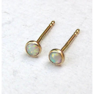 Dazzling 14K Yellow Gold Opal Stud Earrings - Adorable 3mm White Opal for Everyday Elegance and Special Occasions.