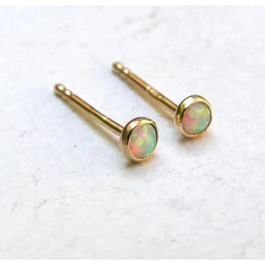 Dazzling 14K Yellow Gold Opal Stud Earrings - Adorable 3mm White Opal for Everyday Elegance and Special Occasions.