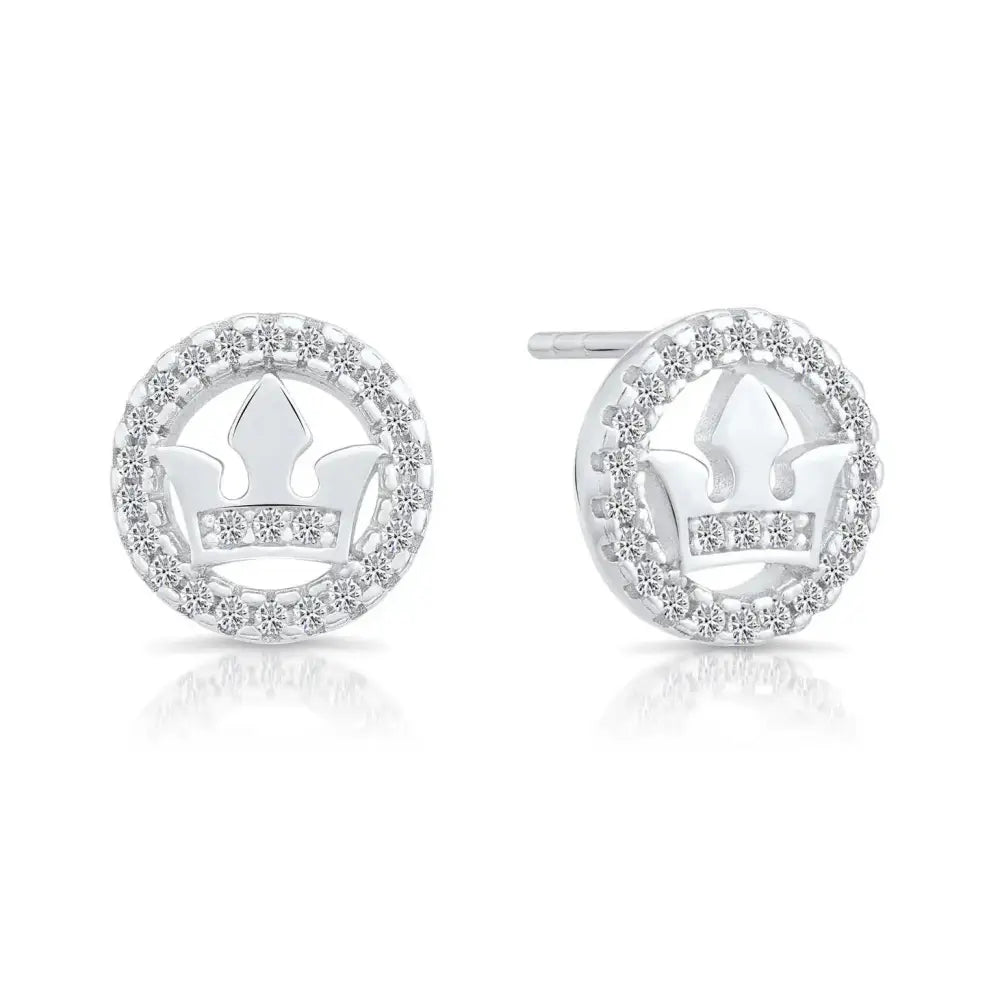 Dazzling CZ Halo Crown Stud Earrings in Sterling Silver - Barbados Elegance.