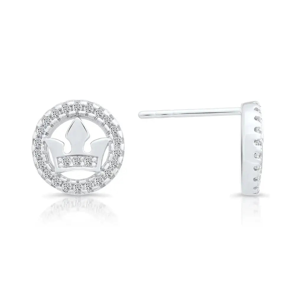 Dazzling CZ Halo Crown Stud Earrings in Sterling Silver - Barbados Elegance.