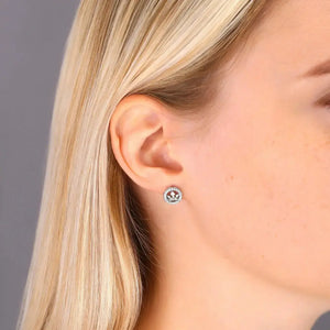 Dazzling CZ Halo Crown Stud Earrings in Sterling Silver - Barbados Elegance.