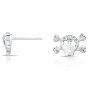 Dazzling CZ Skull and Bones Sterling Silver Stud Earrings.