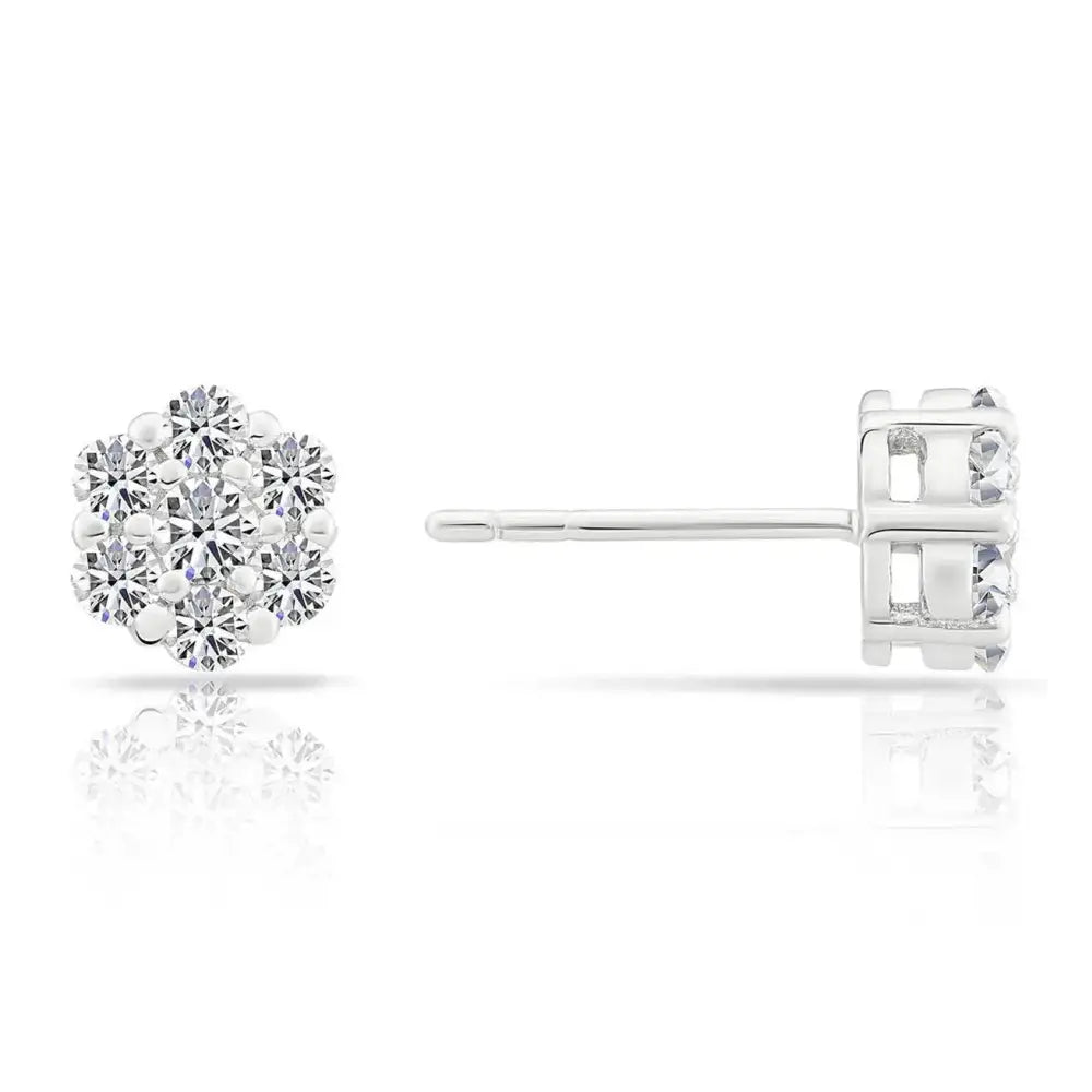 Dazzling CZ Tiny Flower Halo Sterling Silver Stud Earrings.