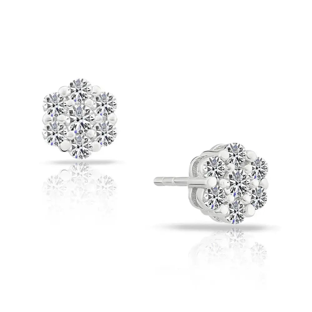 Dazzling CZ Tiny Flower Halo Sterling Silver Stud Earrings.