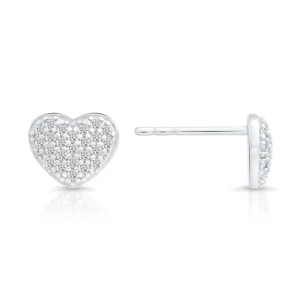 Dazzling Sterling Silver CZ Heart Stud Earrings - Perfect for Any Occasion!.
