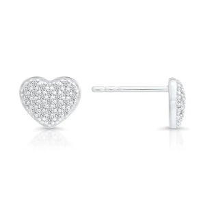 Dazzling Sterling Silver CZ Heart Stud Earrings - Perfect for Any Occasion!.