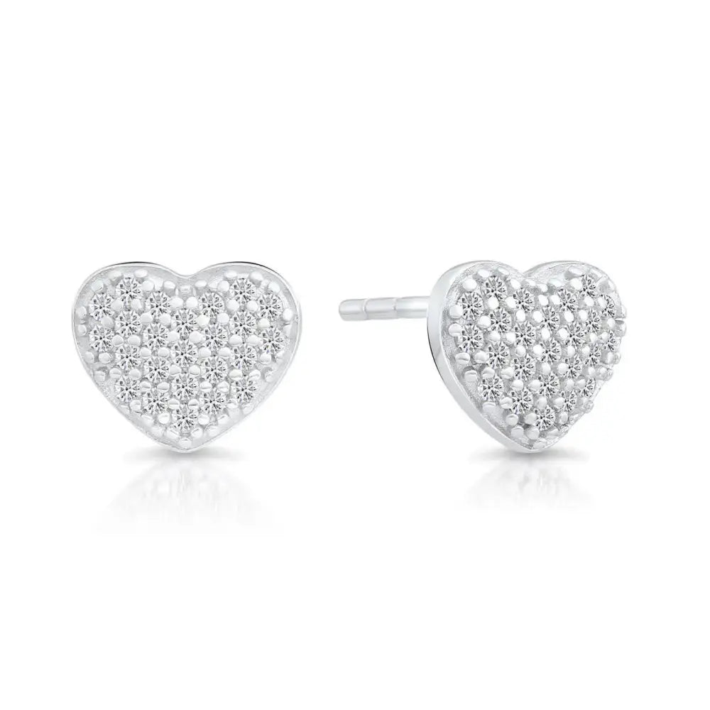 Dazzling Sterling Silver CZ Heart Stud Earrings - Perfect for Any Occasion!.