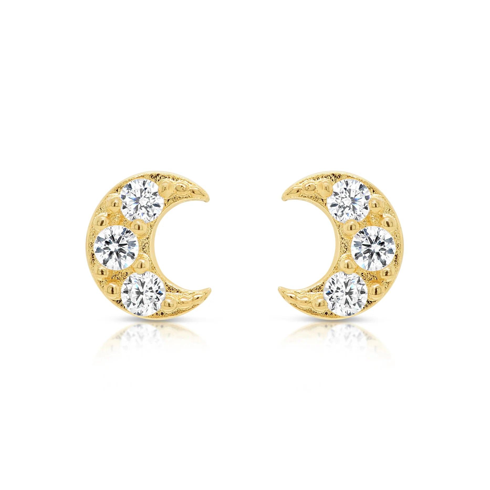 Radiant 14K Gold Moon Crescent Stud Earrings - Timeless Elegance for Every Occasion.