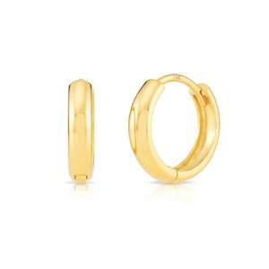 Elegant 14K Yellow Gold Handmade Small 12mm Shiny Huggie Hoop Earrings.