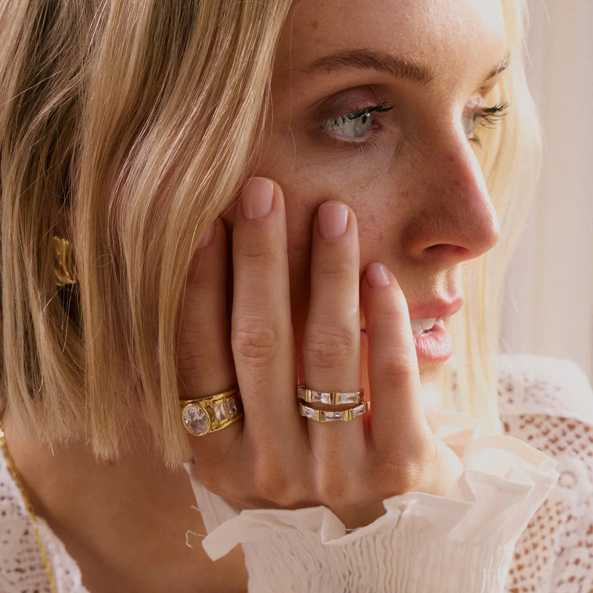 Polly Crystal Ring Stack 18Ct Gold Plate