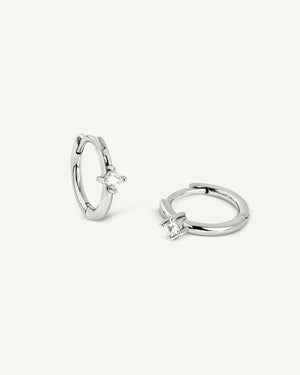 Dainty 925 Sterling Silver Gold CZ Diamond Huggie Hoop Earrings Set - Tiny Minimalist Design.