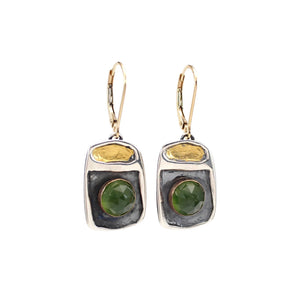 Green Serpentine Earrings: Sterling Silver, 24K Gold Keum-Boo