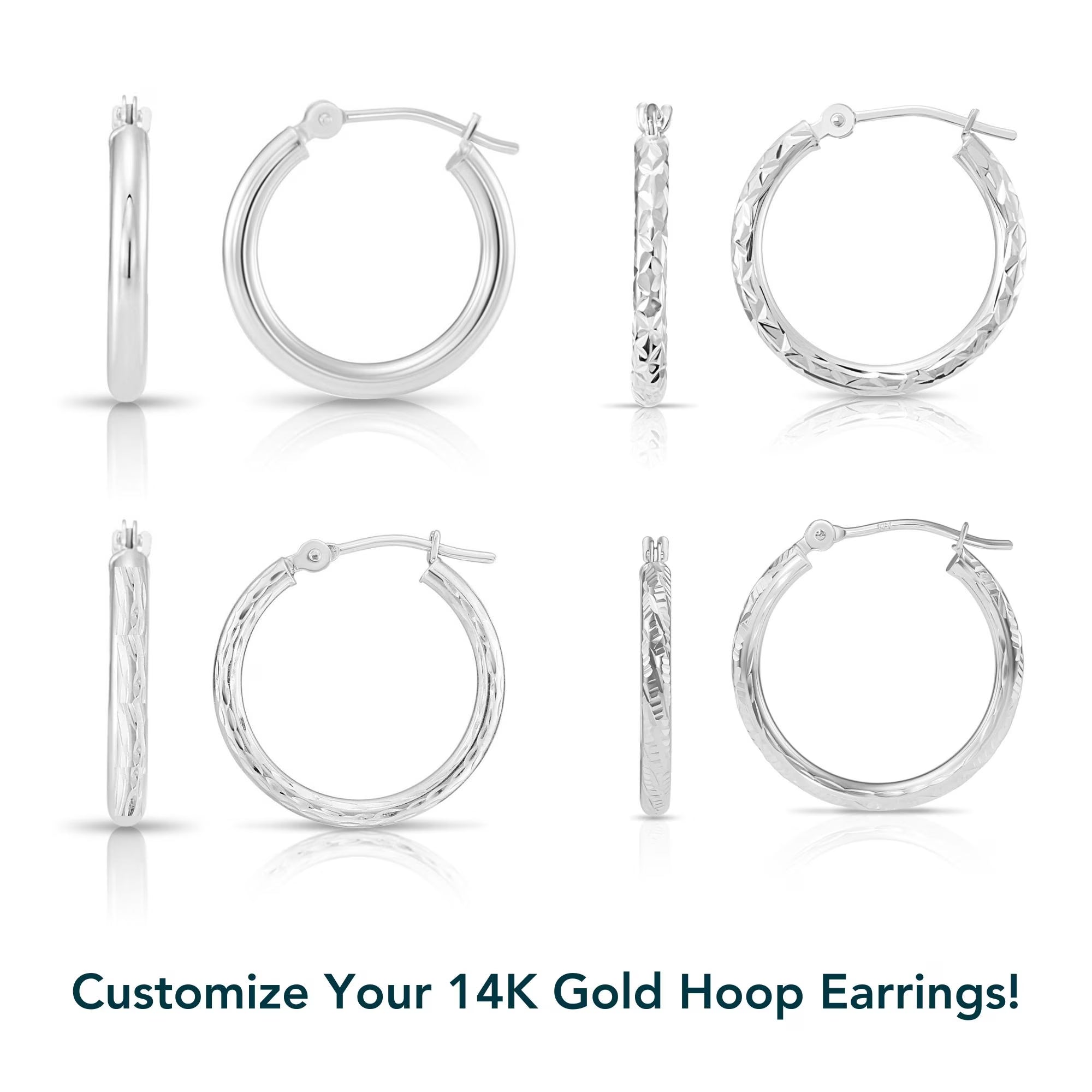 14K White Gold Hoop Earrings, Diamond-Cut Fancy Hoop Earrings, Handmade & Designed by TILO Jewelry, Made in New York City