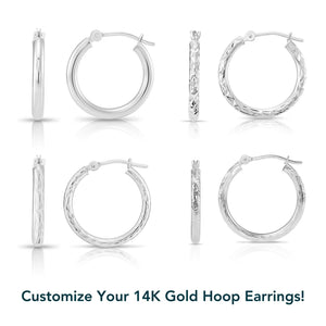 14K White Gold Hoop Earrings, Diamond-Cut Fancy Hoop Earrings, Handmade & Designed by TILO Jewelry, Made in New York City
