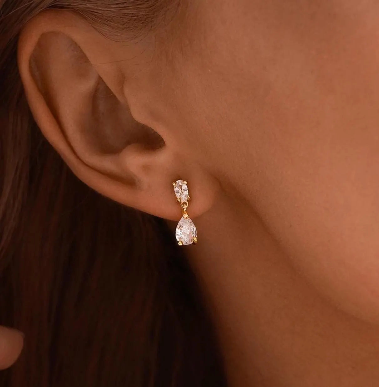Minimalist Diamond Drop Earrings, Dainty Diamond Stud Earrings, Gold CZ Earrings, Wedding Jewelry, Bridesmaids Gift for Her,Mothers Day Gift