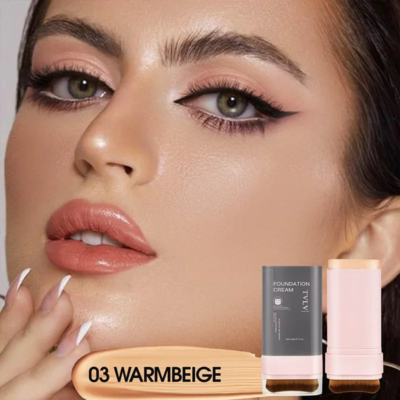 Concealing Foundation Stick 5 Shades with Built-In Brush, Brighten Lightweight and Waterproof Formula Face Contour Stick Makeup