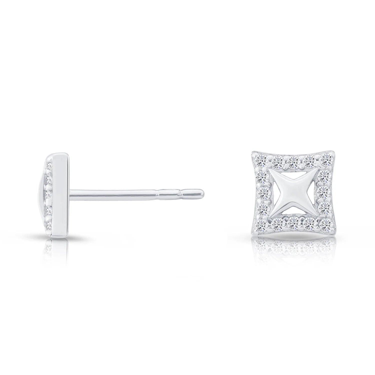 Stunning Sterling Silver CZ Square Halo Stud Earrings.
