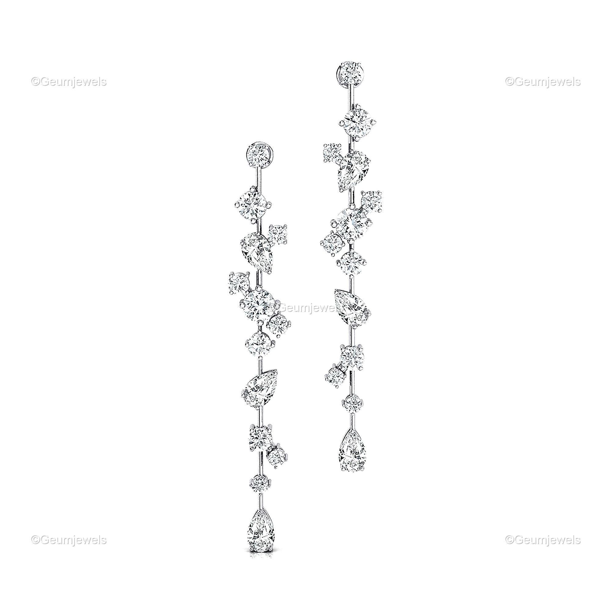 Lab Created Diamond 14Kt White Gold Long Drop Bridal Earrings