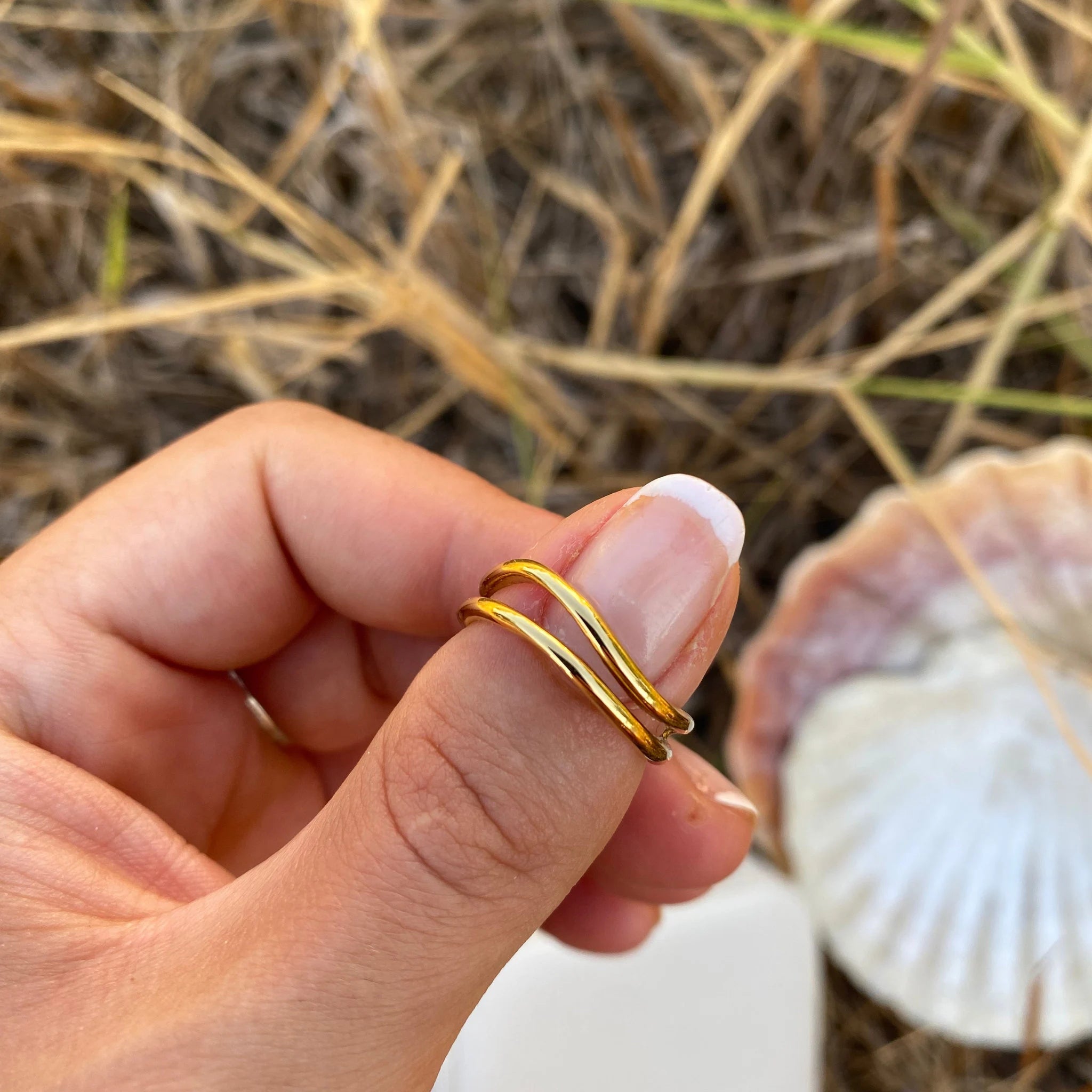 Waterproof Gold Double Band Ring - Adjustable Stainless Steel Ring - Tarnish Free Gold Ring - Elegant Dainty Ring for Everyday