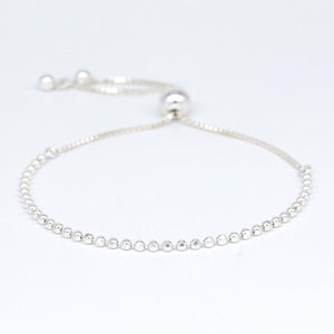 Elegant Sterling Silver Adjustable Minimalist Slider Bracelet with 2mm Beads for Women.