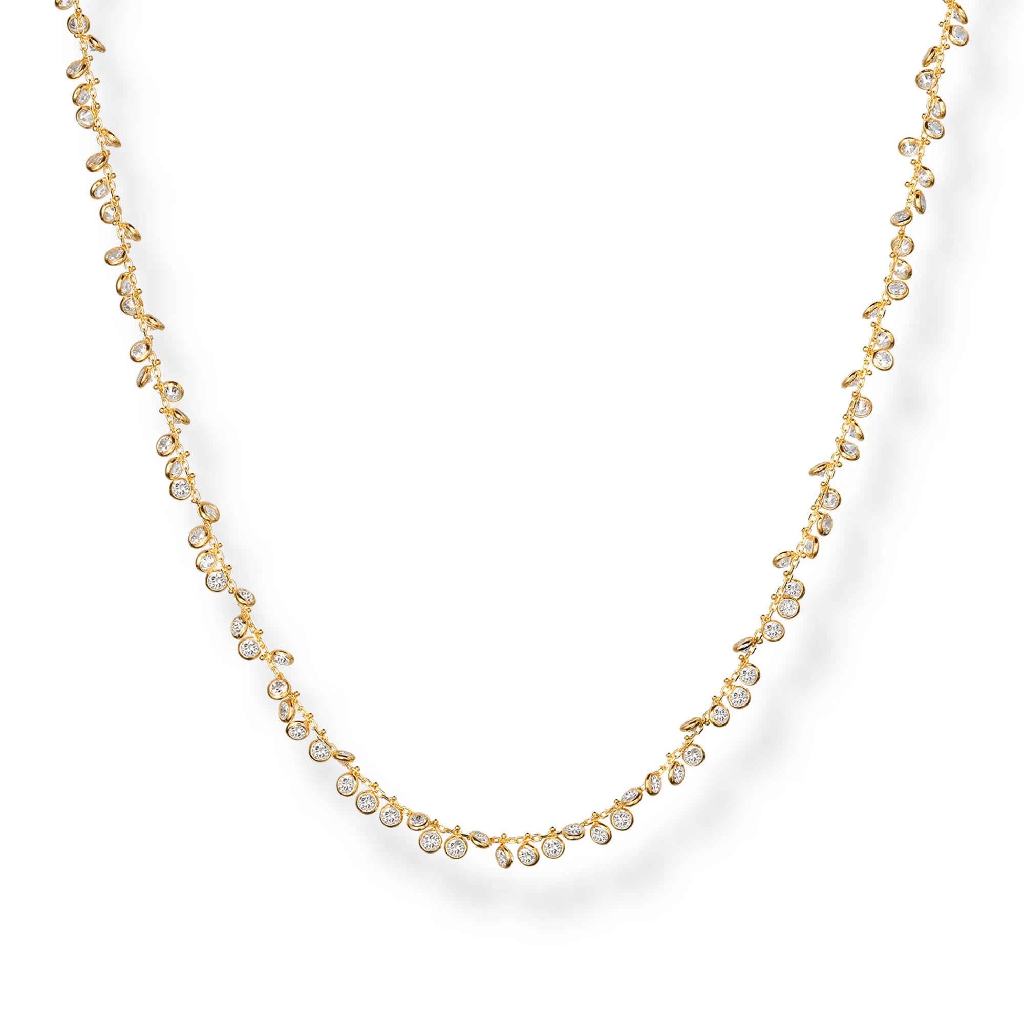 ECRIN | Dainty round Diamond Dangle Necklace, Diamond Station Bezel Necklace