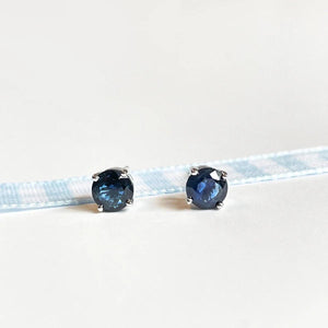 Stunning 14K Solid Gold Sapphire Stud Earrings - Genuine Round Blue Gemstones for Women.