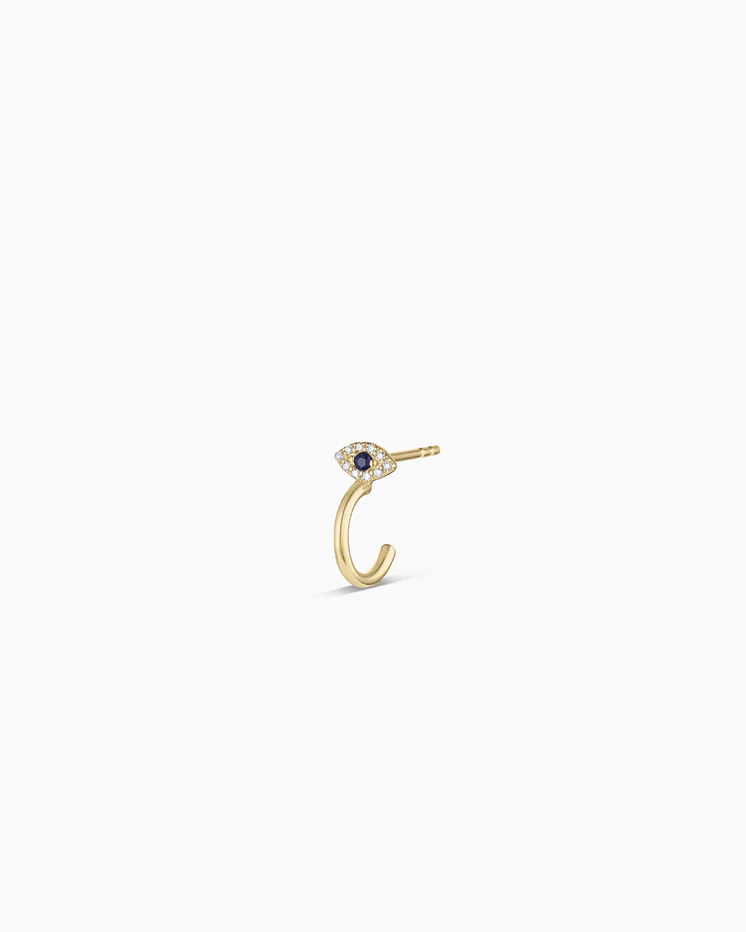 14K Diamond and Blue Sapphire Evil Eye Stud Single Huggie