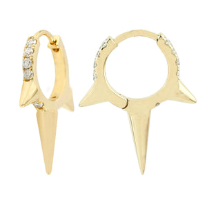 14K Solid Gold Pave Diamond Spike Huggie Earrings
