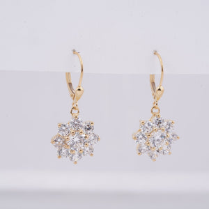 GRA Moissanite Flower Earrings, 14K Gold Plated Sterling Silver Lever Back Drop
