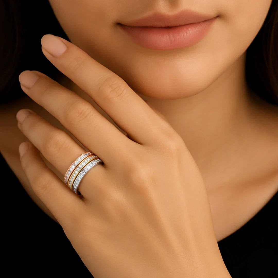 Sterling Silver Stackable Channel Set CZ Eternity Band Rings, Set of 3