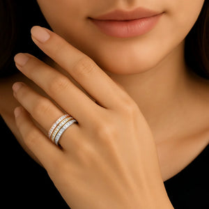 Sterling Silver Stackable Channel Set CZ Eternity Band Rings, Set of 3