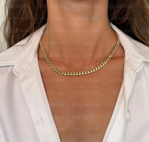 14K Yellow Gold Miami Cuban Link Chain Necklace: 16-14" Adjustable Curb Chain