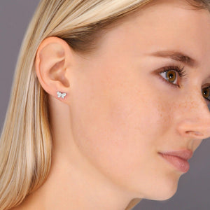 Sparkling Sterling Silver Butterfly Stud Earrings with CZ Accents.