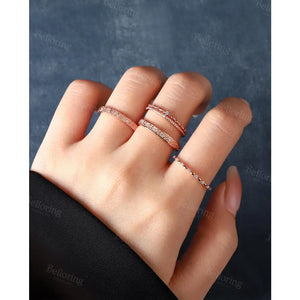 Delicate Double Diamond Wedding Band,14K Yellow Gold Ring,Vintage Milgrain Ring,Dainty Wedding Band Women,Minimalist Stacking Promise Band