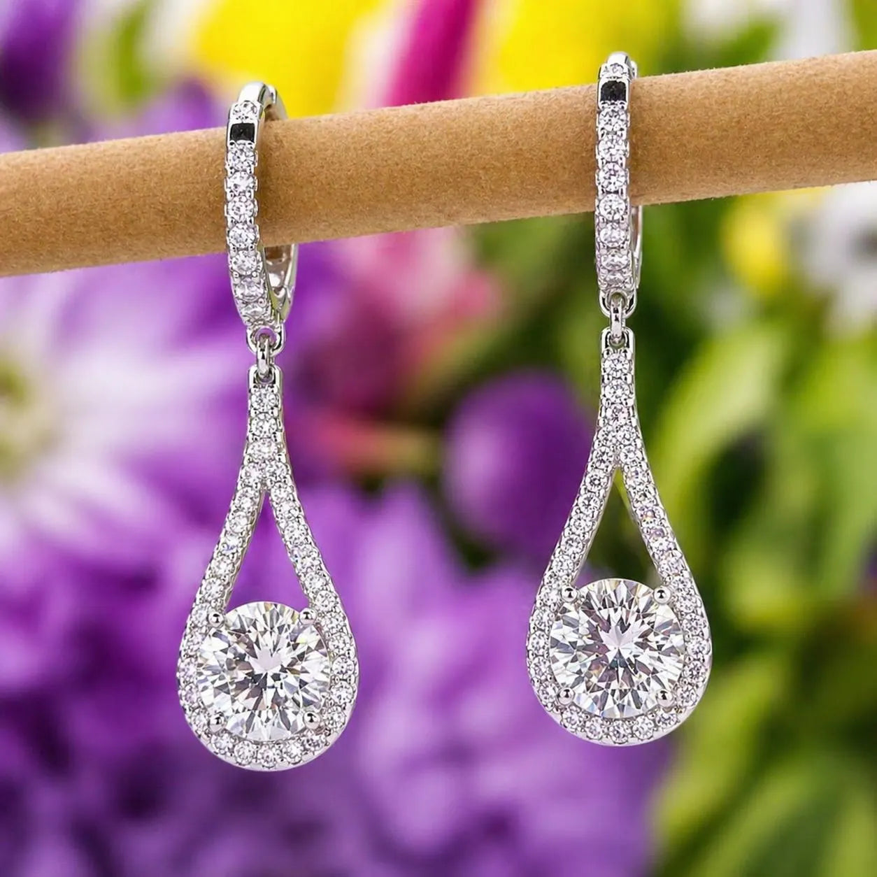 Round Cut 1 Carat VVS Moissanite Diamond Dangle Drop Earrings 925 Sterling Silver