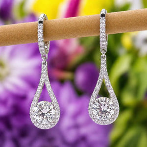 Round Cut 1 Carat VVS Moissanite Diamond Dangle Drop Earrings 925 Sterling Silver