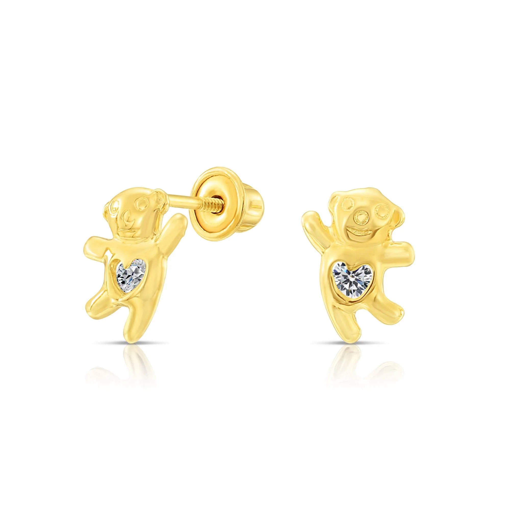10K Yellow Gold Dancing Bear Stud Earrings