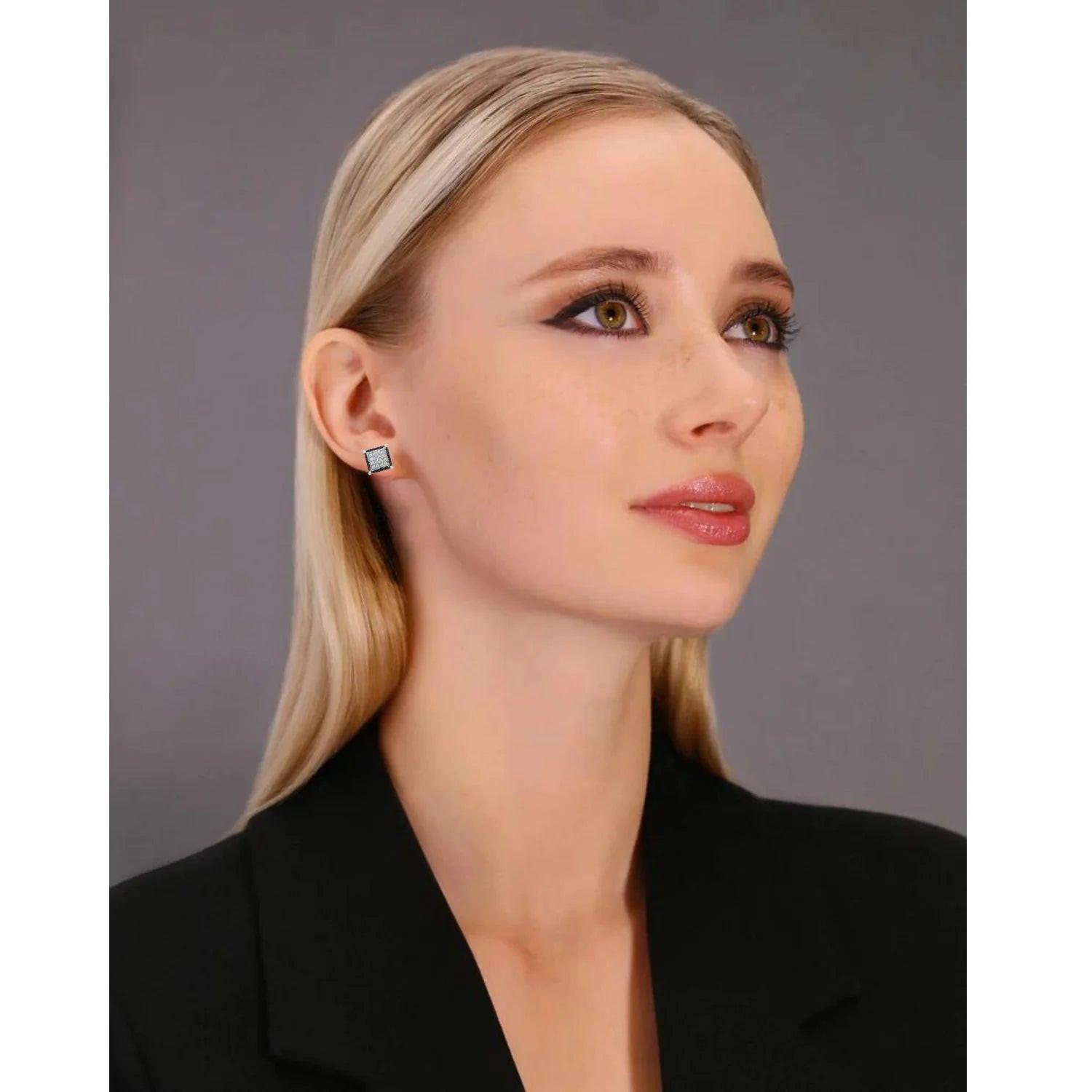 Chic CZ Black and White Square Push-Back Stud Earrings for Everyone.