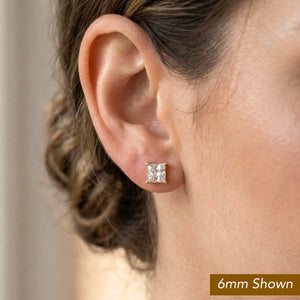 14K Yellow Gold Square Zirconia Stud Earrings, Screwback