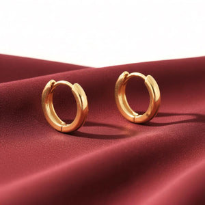 Elegant 14K Yellow Gold Handmade Small 12mm Shiny Huggie Hoop Earrings.