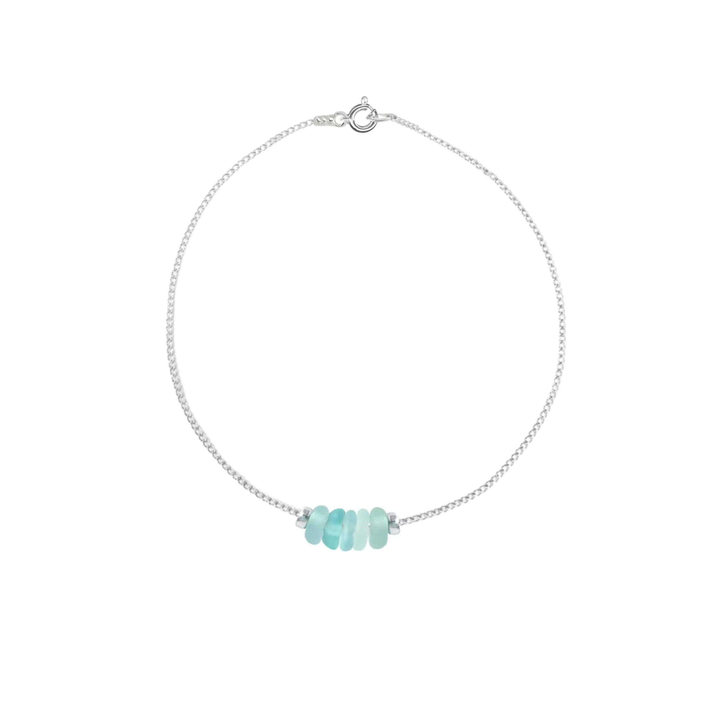 Dainty Aqua Sea Glass Bracelet in Sterling Silver - Perfect Beach-Inspired Jewelry Gift.