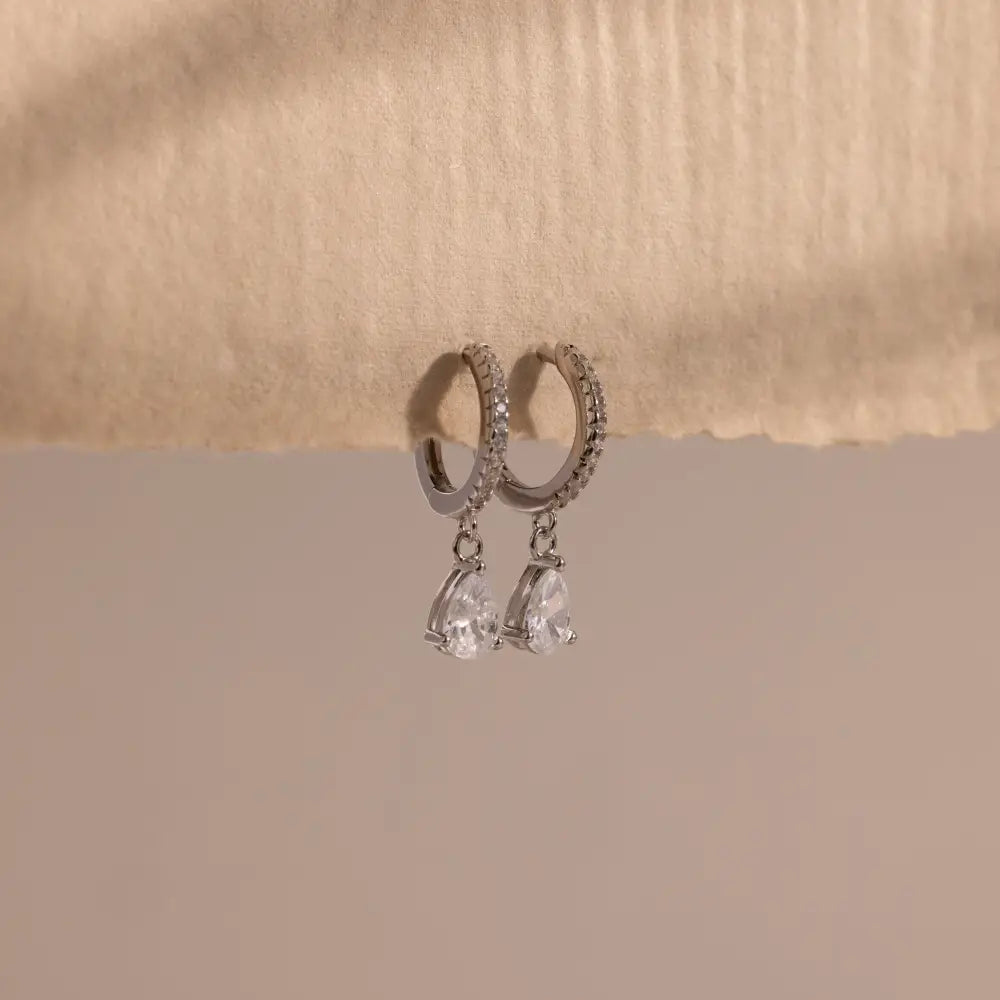 Diamond Drop Earrings by Caitlyn Minimalist • Pave Huggie Hoop Dangle Earrings • Wedding Earrings • Bridal Jewelry • Gift for Mom • ER117