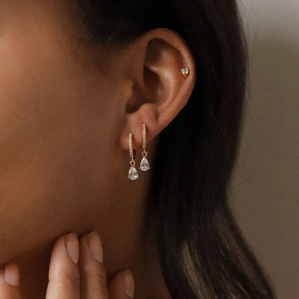 Diamond Drop Earrings by Caitlyn Minimalist • Pave Huggie Hoop Dangle Earrings • Wedding Earrings • Bridal Jewelry • Gift for Mom • ER117