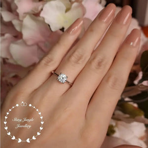 Diamond Engagement Ring, Simple Diamond Solitaire Ring, round Brilliant Cut 1 Carat 6Mm Diamond Simulant Promise Ring, April Birthstone Gift
